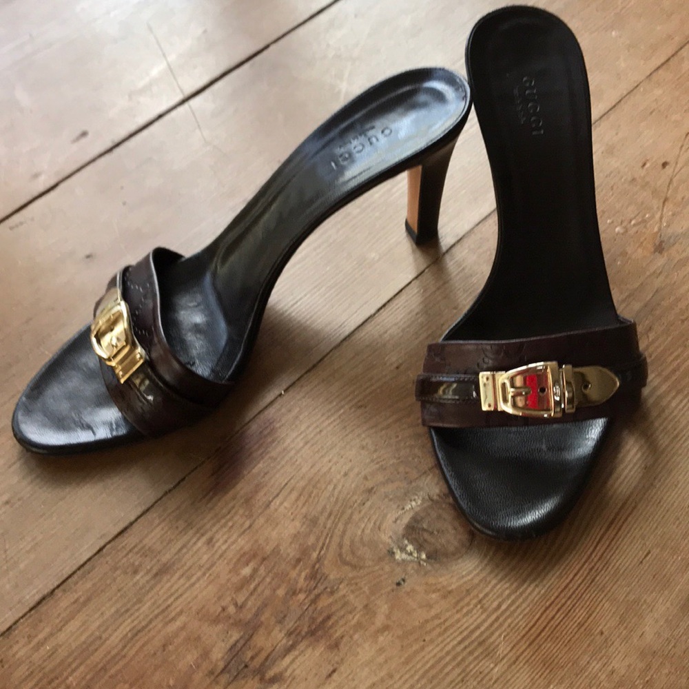 Authentic Gucci Brown Leather Slide Sandal